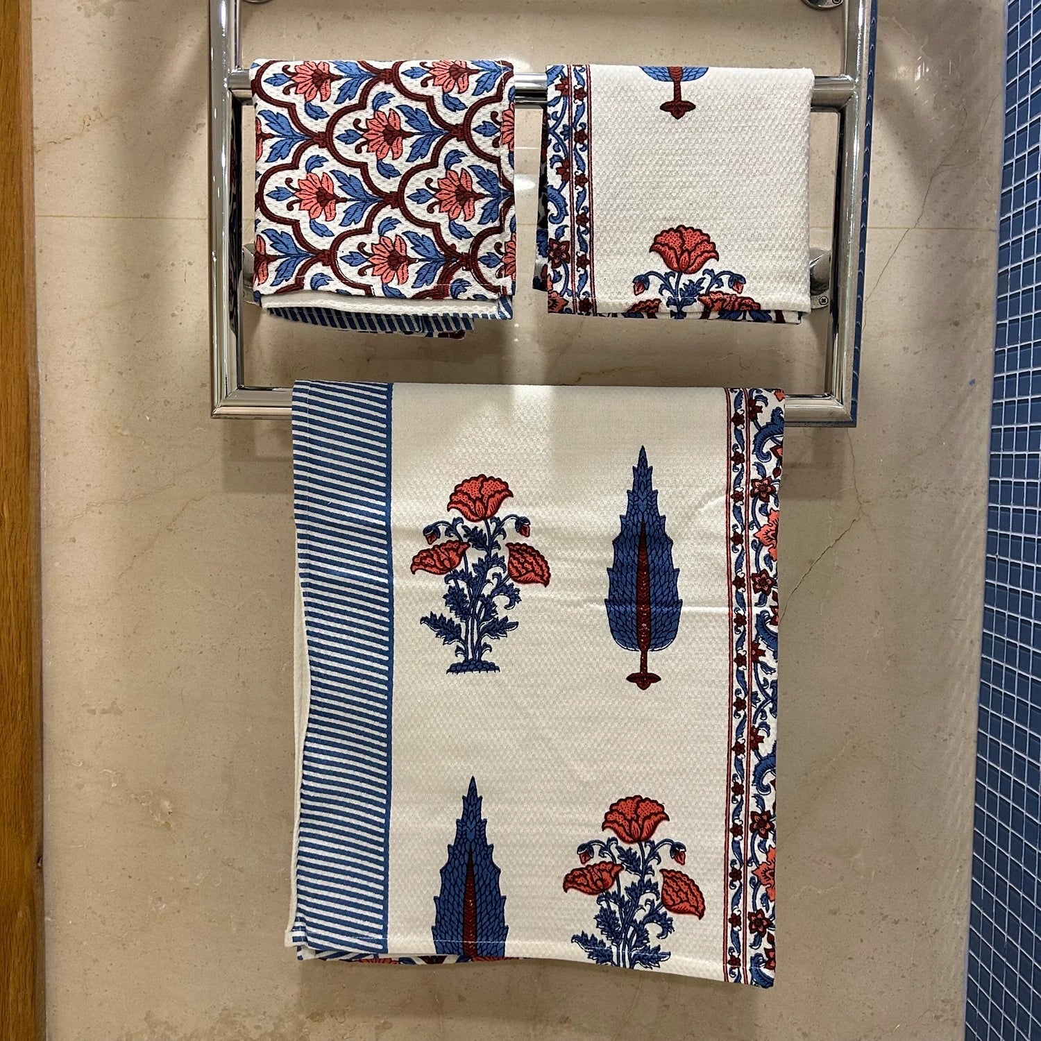 Hand & Bath Towel Set | Pure Cotton | Set of 3 | 300 GSM | Super-Soft, Absorbent & Odor Resistant - Mahira